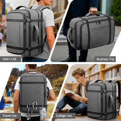 Carry On Backpack,Expandable Large 1-7DAYS Capacity Travel Backpack,Grey - color: Grey, size: 18.4inch - 23.2"x14.9"x9.4"(+3.5")
