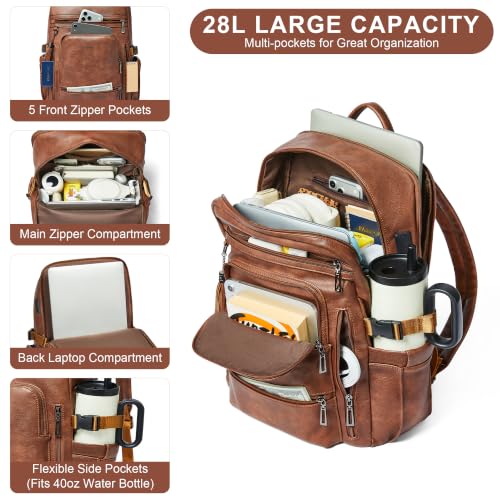 Shrrie 17 Inch Laptop Backpack for Women with Large Water Bottle Holders - color: Caramel Brown
