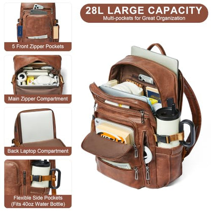 Shrrie 17 Inch Laptop Backpack for Women with Large Water Bottle Holders - color: Caramel Brown