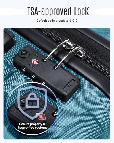 LIGHT FLIGHT Luggage Sets 3 Pcs Suitcase with Wheels,20"/24"/28", Teal Blue - color: Teal Blue, size: X Large