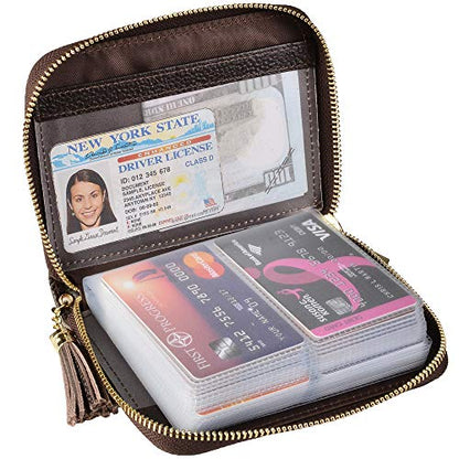 Easyoulife Womens Credit Card Holder Wallet Zip Leather Card Case RFID Blocking (Coffee) - color: Coffee