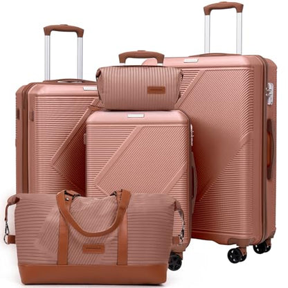 CONCEPTEN Luggage Sets 5 Piece, Hardside Spinner Suitcases with Wheels, Lightweight Carry On Luggage Set with TSA Lock, 20in 24in 28in ABS Hardshell Travel Set, Pink - color: Pink, size: 5PCS