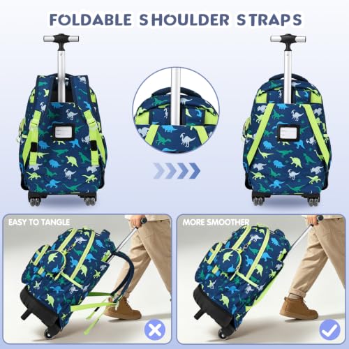 3 PCS Dinosaur Rolling Backpack for Boys Girls with Lunch Bag - color: Green Dinosaur