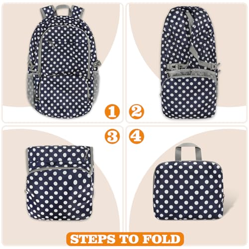 ZOMAKE Lightweight Packable Backpack 30L, Foldable Travel Hiking Daypack - color: D-navy Blue,white Polka Dots