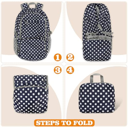 ZOMAKE Lightweight Packable Backpack 30L, Foldable Travel Hiking Daypack - color: D-navy Blue,white Polka Dots