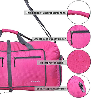 Woogwin Travel Duffel Bag Large Foldable Waterproof Overnight Bag for Beach Swim Bags Pool Sports Gym - color: 60L Rose