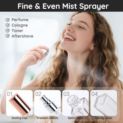 Segbeauty 20pcs 0.34oz Atomizer Sprayer for Perfume Glass Spray Bottles, Bulk Glass Refillable Travel Atomizer, 10ml Travel Cologne Sprayer with Perfume Transfer Tool, Sample Cologne Spray Bottle - size: 0.34oz/10ml