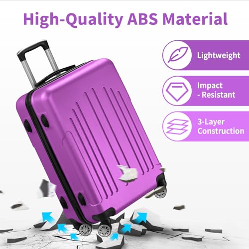 Karl home Luggage Set 3 Piece Hardshell Suitcases with TSA Lock, Purple - color: Purple, size: 3 Piece Set (20/24/28 Inch)