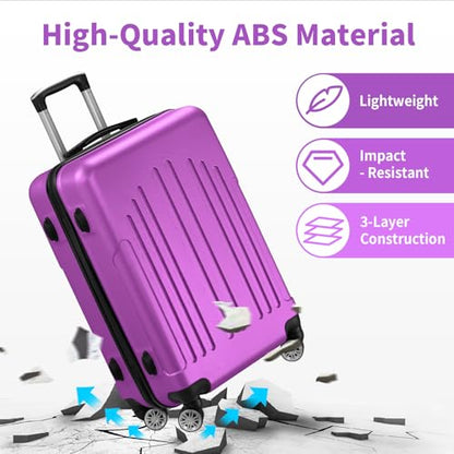 Karl home Luggage Set 3 Piece Hardshell Suitcases with TSA Lock, Purple - color: Purple, size: 3 Piece Set (20/24/28 Inch)