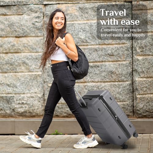 NEWBULIG 20 Inch Carry On Luggage, Suitcase with Spinner Wheels - color: Dark Grey, size: 20 Inch