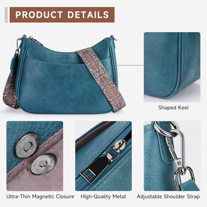 APHISON Trendy Leather Crossbody Purse, Women's Shoulder Handbag - color: 05-peacock Bule