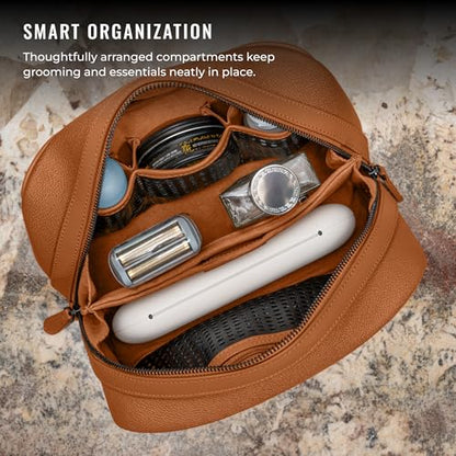 Kings Loot Premium Dopp Kit, Leather Travel Toiletry Bag, Saffron - color: Saffron