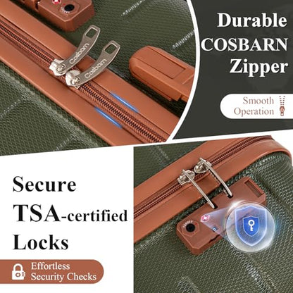 Cosbarn Luggage Sets 5 Piece, Hardshell Suitcases with Wheels, TSA Lock - color: OliveDrab