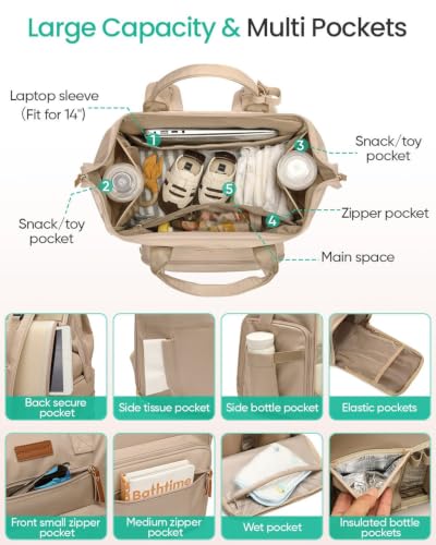 Qualyphant Extra Large Breast Pump Bag & Insulated Cooler, Dual-Deck Design - color: Khaki