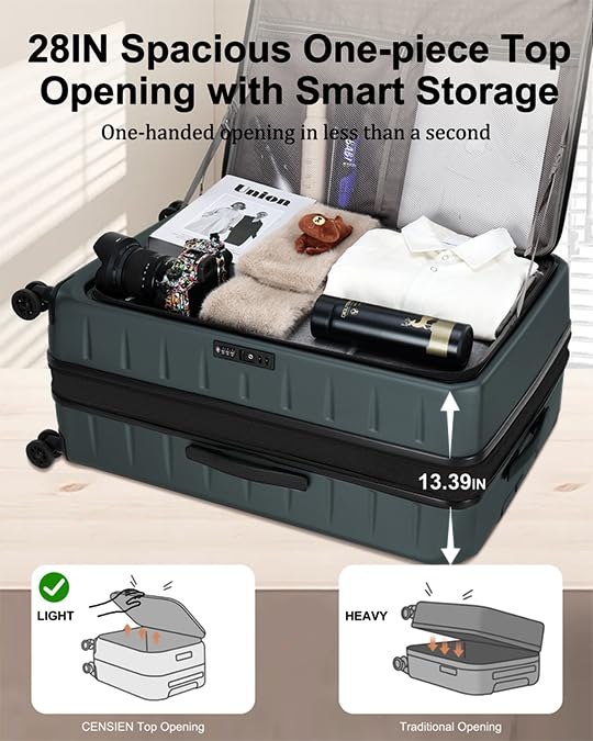 CENSIEN Expandable Checked Luggage, 28 Inch Top Opening Trunk Suitcases - color: Green, size: 28 Inch EXT