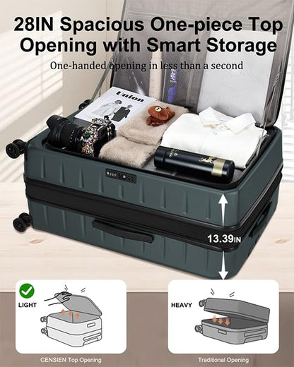 CENSIEN Expandable Checked Luggage, 28 Inch Top Opening Trunk Suitcases - color: Green, size: 28 Inch EXT