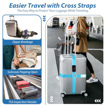 TSA Approved Luggage Straps with Combination Lock, Cross Blue - color: Cross Blue