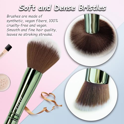 Jilier Travel Makeup Brushes with Case, 4 in 1 Makeup Brush Set, Powder Brush, Foundation Brush/Blush Brush, Eyeshadow Brush, Concealer Brush, Double Ended Makeup Brush Ideal for Liquid, Cream, Powder - style: green-plastic case