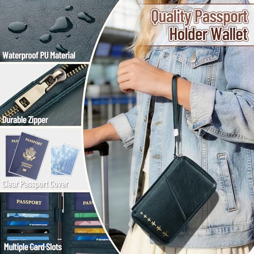 Family Passport Holder for 4 Travel RFID Blocking Passport Holder - color: Black