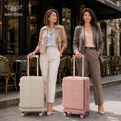 Santino Carry On Luggage 22x14x9 Airline Approved 20 Inch baggage pc Hard Shell Suitcase with Spinner Wheels TSA Lock with USB Port and Cup Holder and phone holder Top Opening Suitcase - color: gray