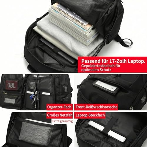 50L Expandable Travel Backpack, 21" Rucksack with Shoe Compartment, Airline & Ground Size Compliant, Water Resistant 17" Laptop Bag with Padded Straps & Lock for Gym, Hiking, Business