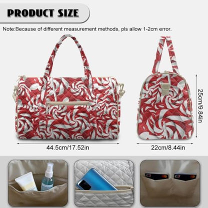 Youngerbaby Christmas Quilted Weekender Duffle Bag for Women Candy Print - color: Red Candy Cane