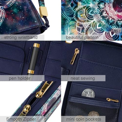 Family Passport Holder Wallet RFID Blocking Document Organizer - color: Mandala
