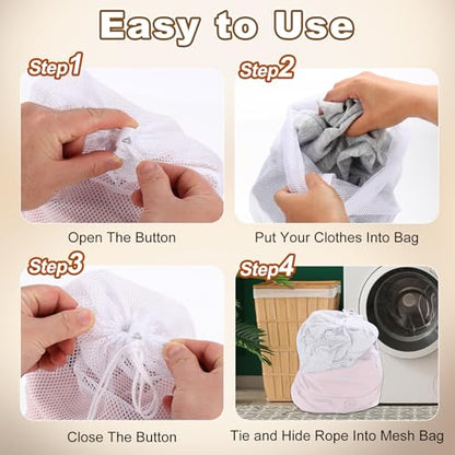 uxcell Mesh Laundry Bag 7.9x11.8" Large Drawstring Net Coarse Mesh, White - color: White, size: 7.9x11.8"