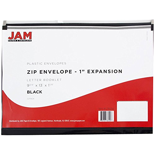 JAM PAPER Plastic Envelopes with Zip Closure - Letter Booklet - 9 3/4 x 13 - Black - 12/Pack - color: Black, size: Letter Size