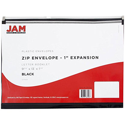 JAM PAPER Plastic Envelopes with Zip Closure - Letter Booklet - 9 3/4 x 13 - Black - 12/Pack - color: Black, size: Letter Size