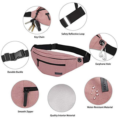 Large Pink Fanny Pack Cross Body Bag with 4-Zipper Pockets Adjustable Strap - color: New Pink
