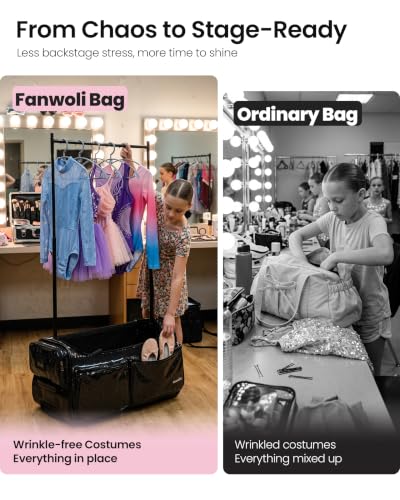 Fanwoli 23" Foldable Dance Bag with Rack, Rolling Competition Duffel - color: Sparkling Black