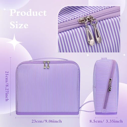Striped Standing Makeup Bag Fold Down Organizer,Lavender - color: Lavender