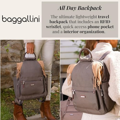 Baggallini All Day Backpack with RFID Phone Wristlet - Lightweight Travel Backpack for Women - color: Dark Cherry