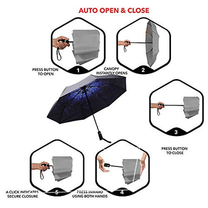 SY COMPACT Travel Umbrella for Rain, Windproof Automatic Compact Umbrella - color: starry sky blue