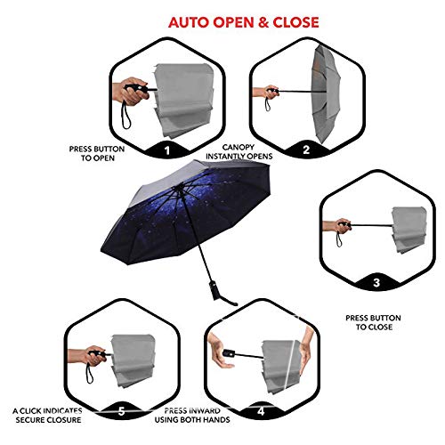 SY COMPACT Travel Umbrella for Rain, Windproof Automatic Compact Umbrella - color: starry sky blue
