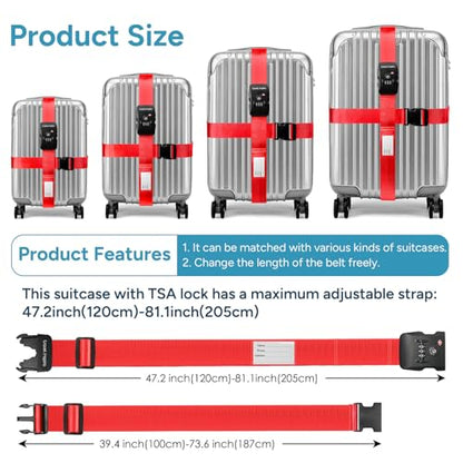 Travel Inspira Heavy Duty Luggage Straps with TSA Lock - color: Cross Red-New
