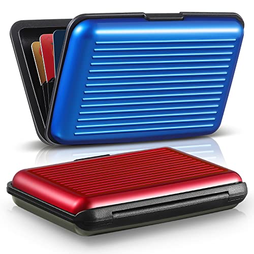 BBTO 2 Pack Slim Rfid Blocking Aluminum Credit Card Holders,Red, Blue - color: Red, Blue