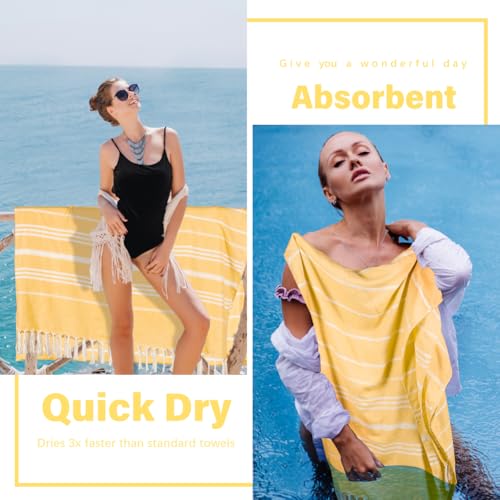 Widdonen Turkish Beach Towel Blanket Compact Giant 85x75 Yellow Stripe - color: Yellow