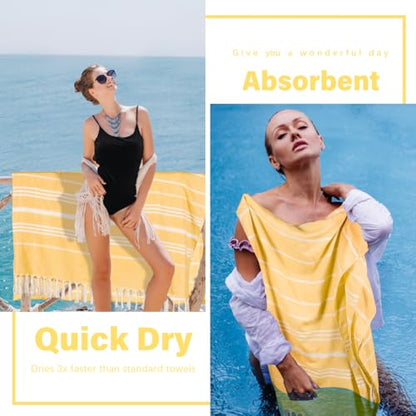 Widdonen Turkish Beach Towel Blanket Compact Giant 85x75 Yellow Stripe - color: Yellow