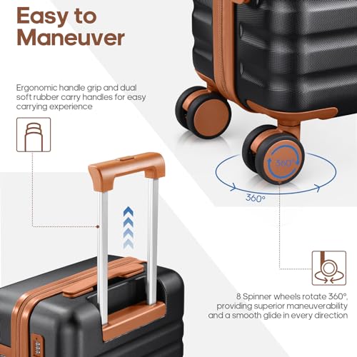 UKEIN Luggage Sets 3 Piece, 24in Checked Luggage With Travel Backpack - color: Black, size: 3 piece set (24inch)
