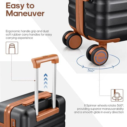 UKEIN Luggage Sets 3 Piece, 28in Checked Luggage With Travel Backpack - color: Black, size: 3 piece set (28inch)