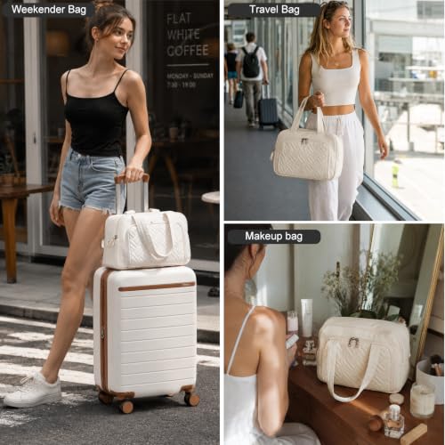 Kono 2-Piece Luggage Set 20in Carry-On luggage Duffel bag Waterproof White - color: Cream White, size: 2-piece set (DB/20")