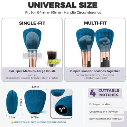Vidsel Silicone Makeup Brush Covers with Built-in Cleaner Mat, Blue 3-Pack - color: Blue