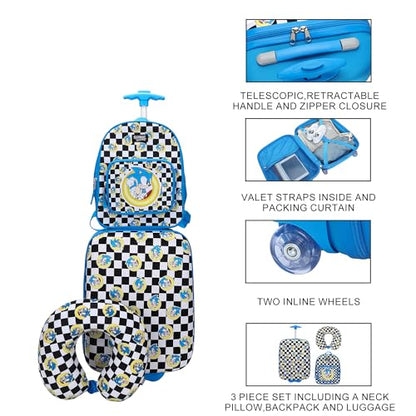 Bioworld Sonic the Hedgehog Kids' 3-Piece Travel Set With Luggage, Backpack, and Neck Pillow - color: Sonic the Hedgehog Blue