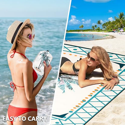 HIHOHO Beach Blanket Waterproof Sandproof Quick Drying Mat for 1-8 Adults - color: Flower Cocotree, size: 6'11" x 6'7"