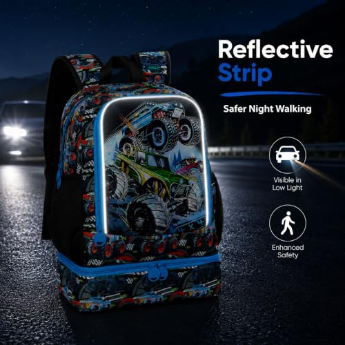 CCJPX 3Pcs Backpack for Boys, 16 Inch Preschool Elementary Kindergarten School Backpacks and Lunch Box - color: Truck 2 in 1