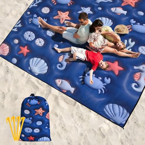WIWIGO Beach Blanket Mat Waterproof Sandproof for 2-8 Adults Quick Drying - color: 3d - Ocean Deep Blue, size: 79" X 83"（1-4person）