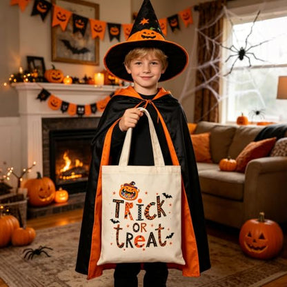Canvas Tote Bag with Zipper for Women, Halloween Trick or Treat Bags Bulk - color: [A0] Halloween - Beige