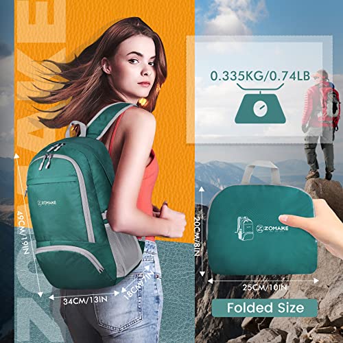 ZOMAKE Lightweight Packable Backpack 30L, Foldable Travel Hiking Daypack - color: Dark Green